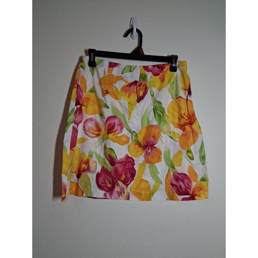VTG Evan Picone Skirt Floral Stretch Y2K 90s Granny Business Casual Cottage Sz 8